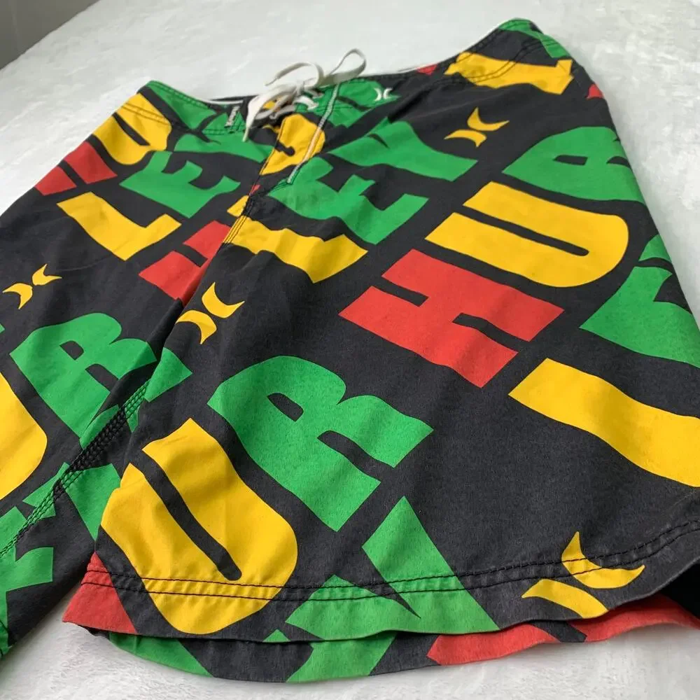 Hurley Mens Size Medium Red Green Yellow Black Marley Reggae Board Shorts Swim